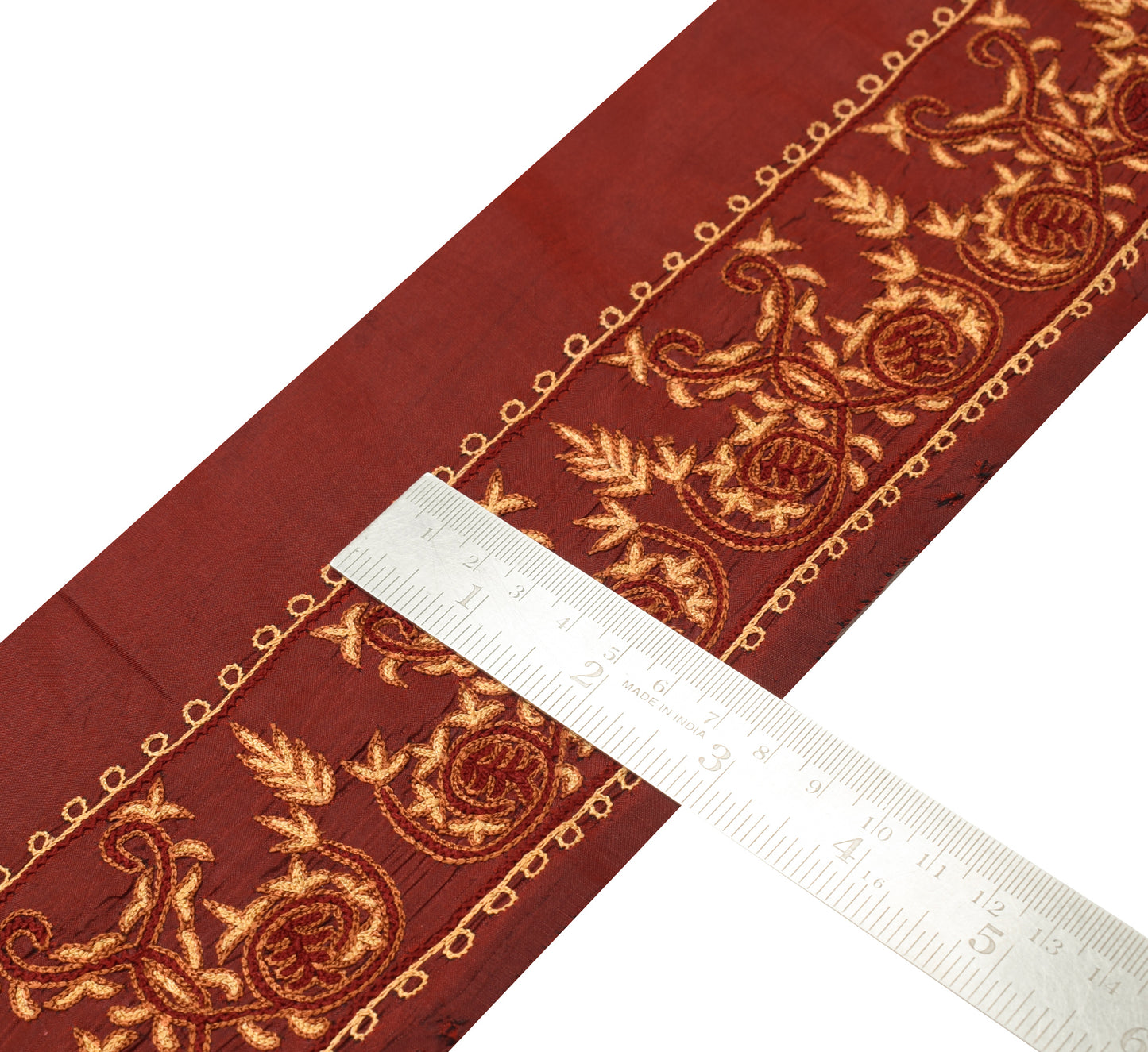 Sushila Vintage Maroon Saree Border Indian Craft Sewing Trim Embroidered Lace