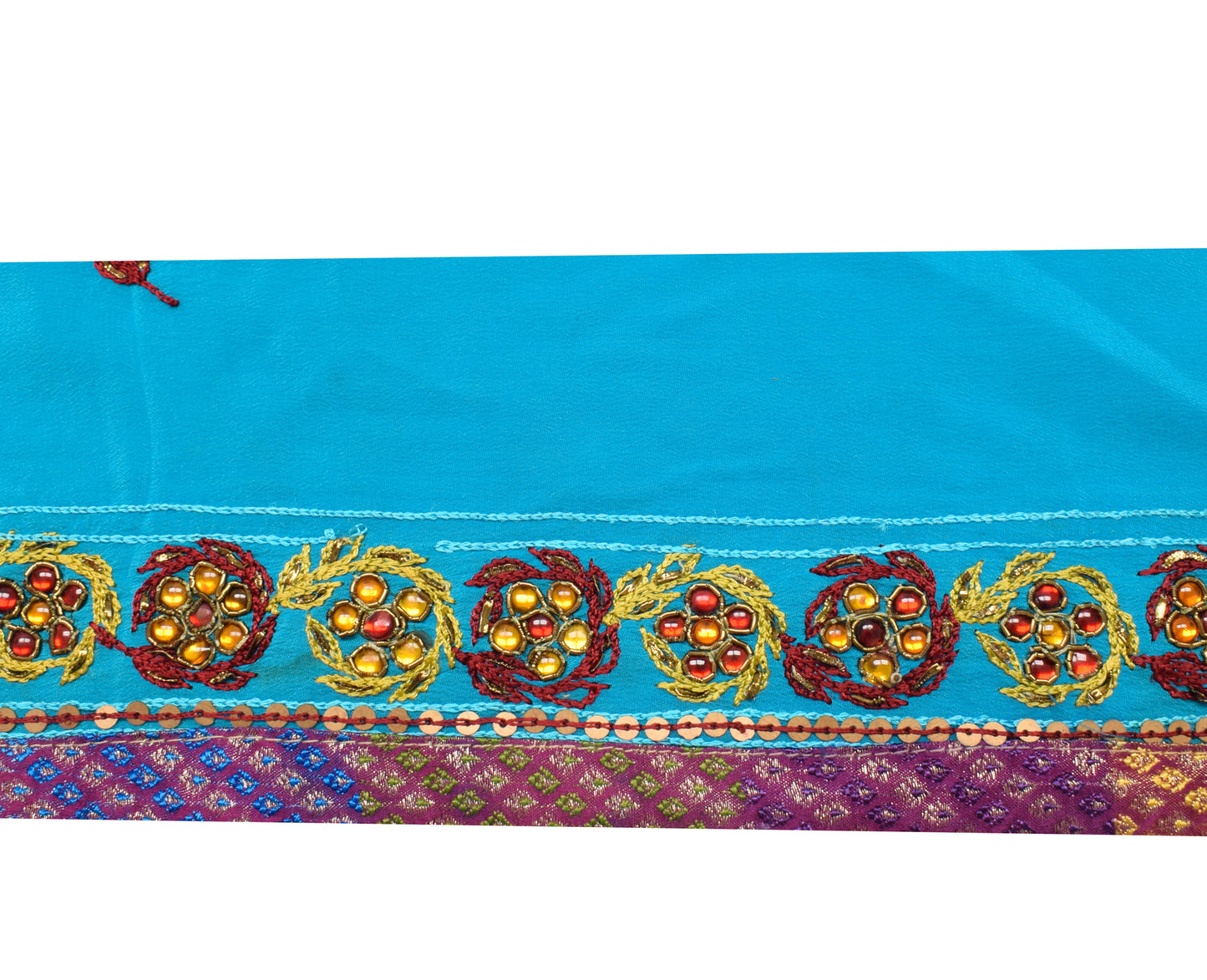 Sushila Vintage Blue Silk Saree Border Indian Craft Sewing Trim Embroidered Lace