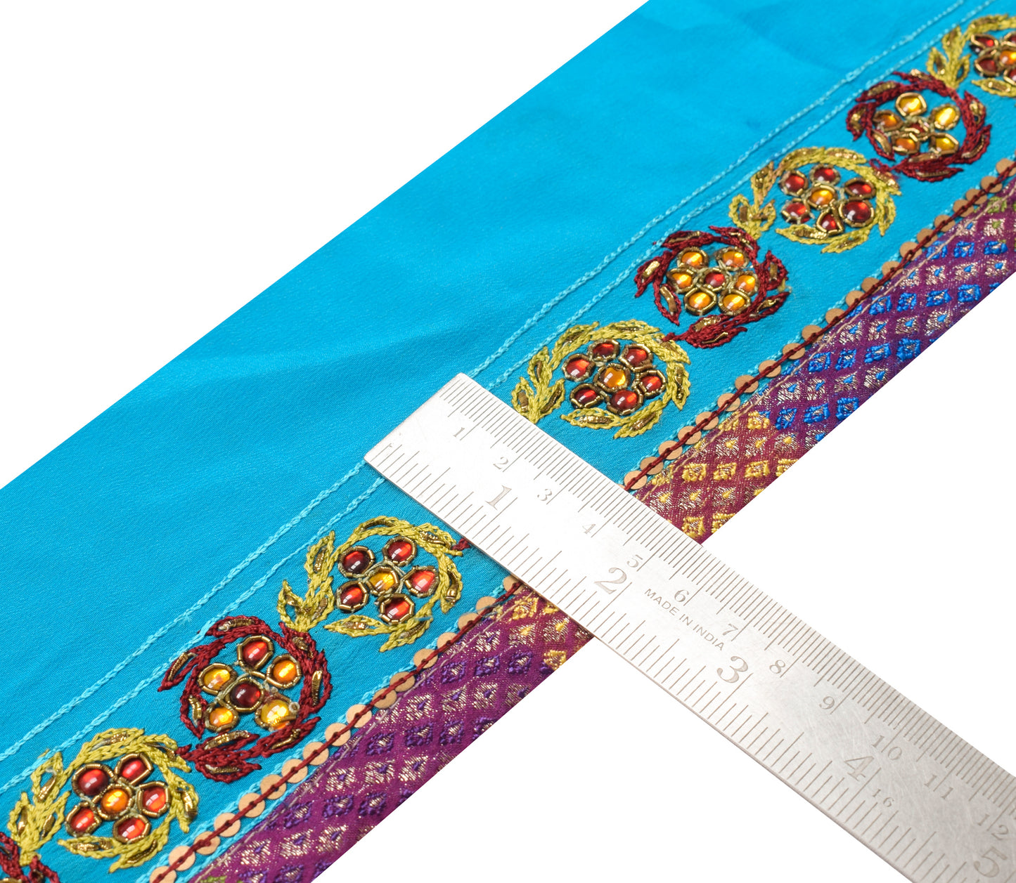 Sushila Vintage Blue Silk Saree Border Indian Craft Sewing Trim Embroidered Lace