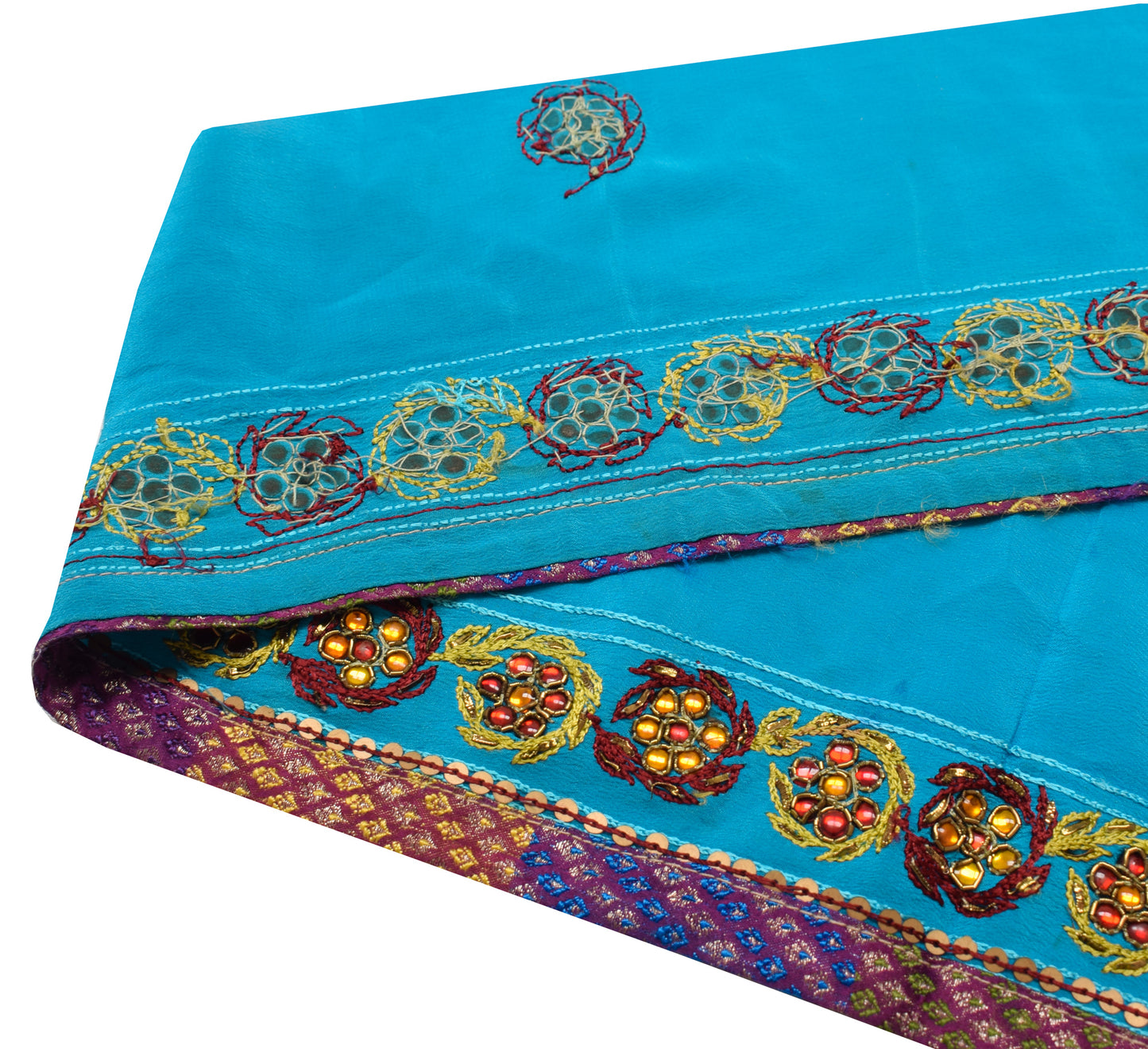 Sushila Vintage Blue Silk Saree Border Indian Craft Sewing Trim Embroidered Lace