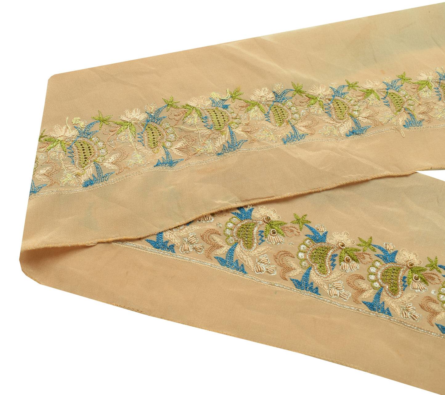 Sushila Vintage Brown Silk Saree Border Craft Sewing Trim Hand Beaded Ribbon