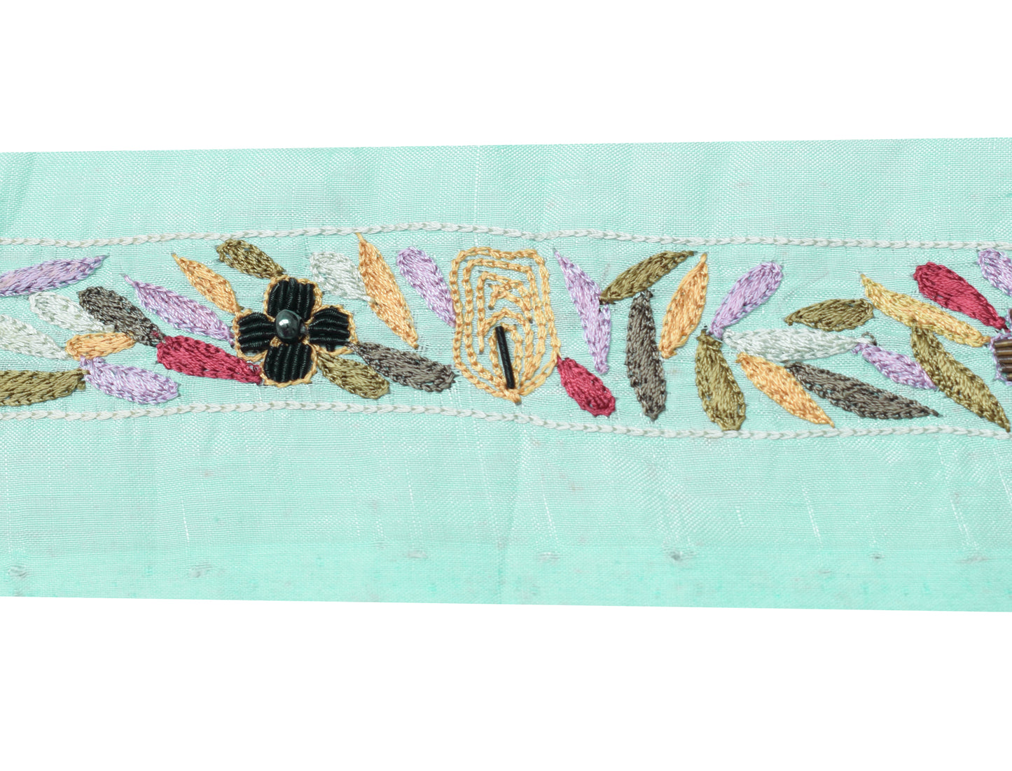 Sushila Vintage Aqua Silk Saree Border Indian Craft Sewing Trim Embroidery Lace