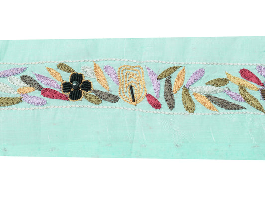 Sushila Vintage Aqua Silk Saree Border Indian Craft Sewing Trim Embroidery Lace
