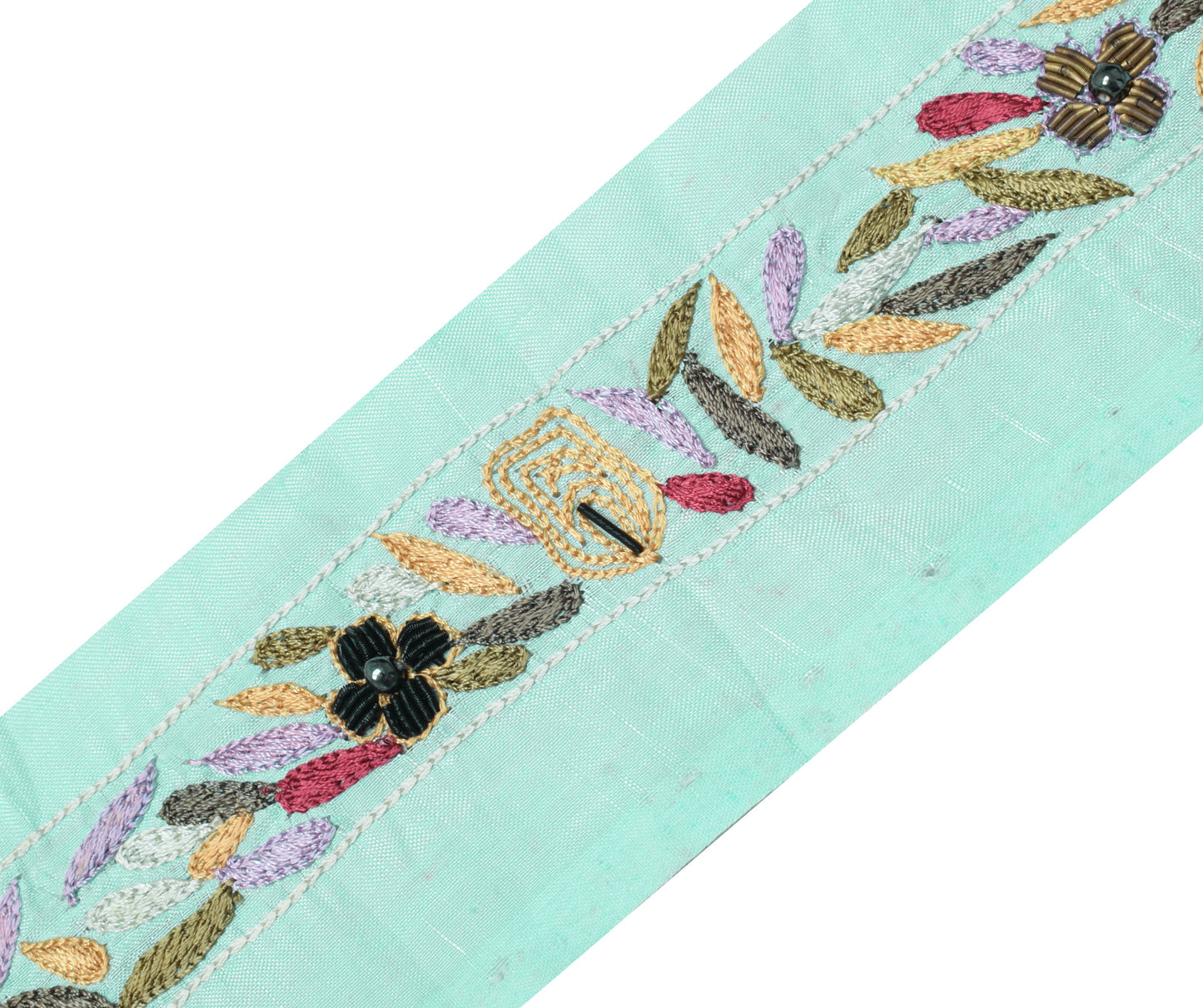 Sushila Vintage Aqua Silk Saree Border Indian Craft Sewing Trim Embroidery Lace