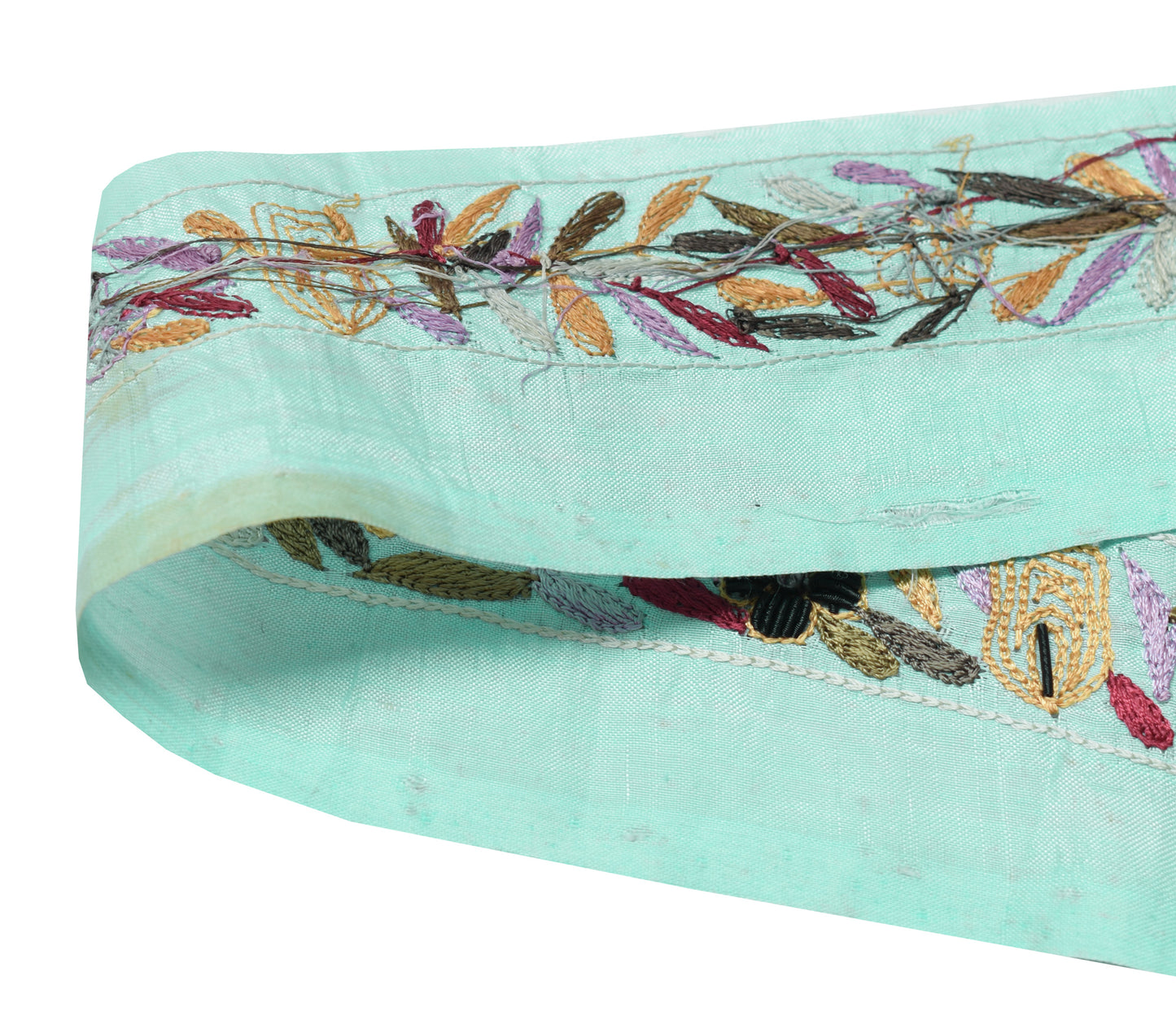 Sushila Vintage Aqua Silk Saree Border Indian Craft Sewing Trim Embroidery Lace