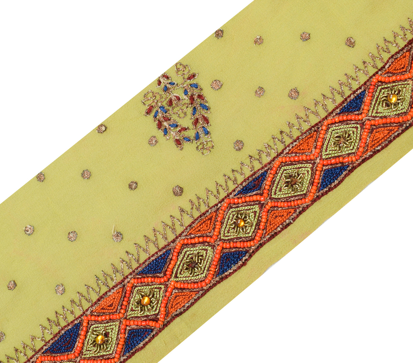 Sushila Vintage Green Saree Border Indian Craft Sewing Trim Embroidered Lace