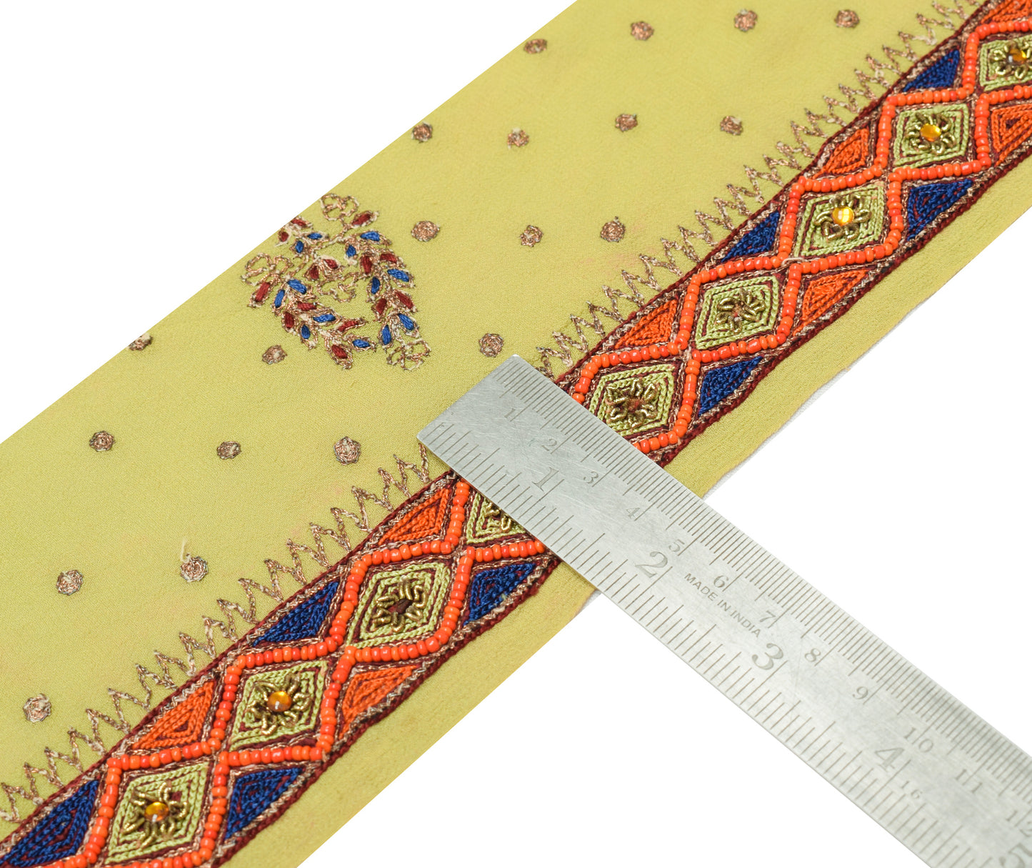 Sushila Vintage Green Saree Border Indian Craft Sewing Trim Embroidered Lace