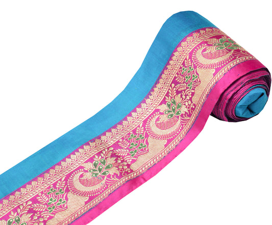 Sushila Vintage Magenta Banarasi Silk Saree Border Craft Sewing Trim Woven Lace