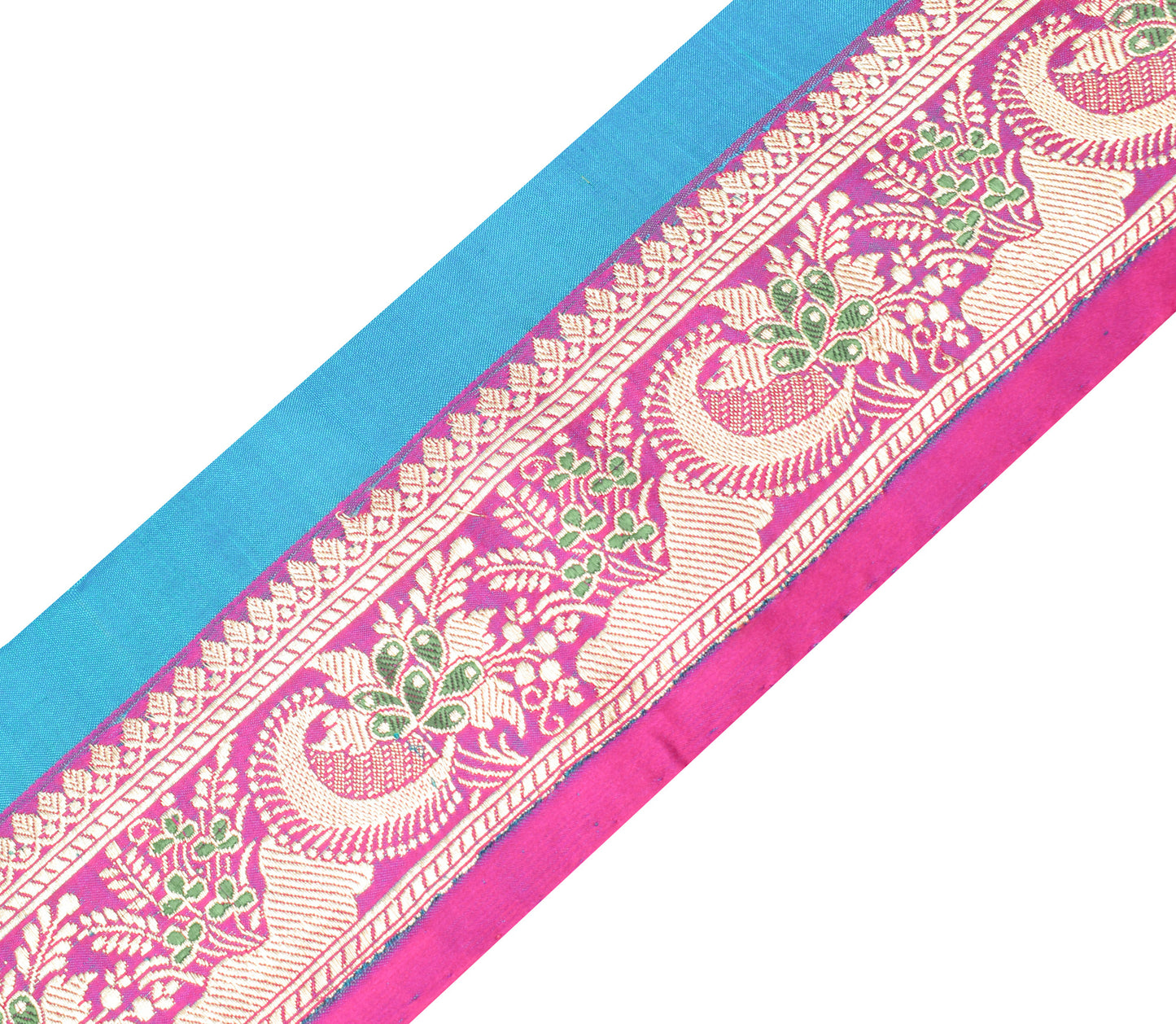 Sushila Vintage Magenta Banarasi Silk Saree Border Craft Sewing Trim Woven Lace