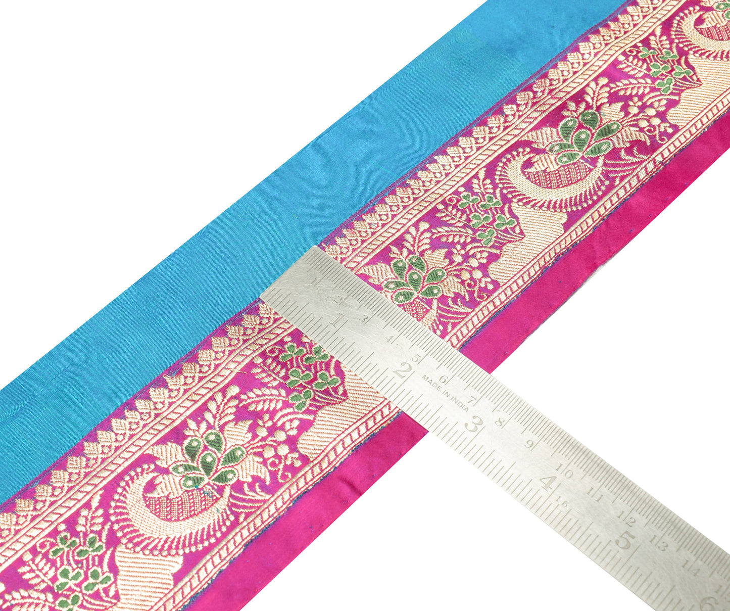 Sushila Vintage Magenta Banarasi Silk Saree Border Craft Sewing Trim Woven Lace