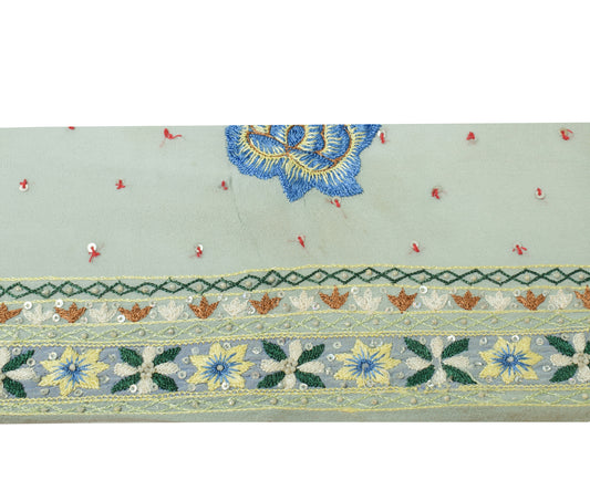 Sushila Vintage Gray Saree Border Indian Craft Sewing Trim Embroidered Ribbon