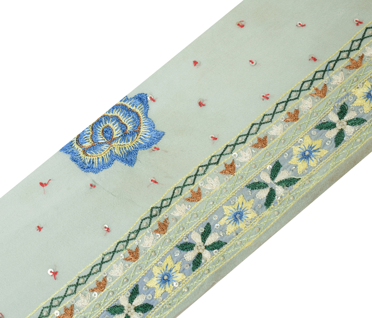 Sushila Vintage Gray Saree Border Indian Craft Sewing Trim Embroidered Ribbon