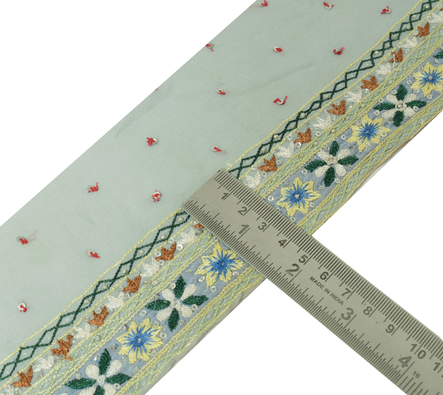 Sushila Vintage Gray Saree Border Indian Craft Sewing Trim Embroidered Ribbon