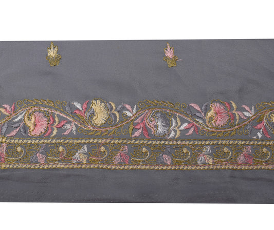 Sushila Vintage Gray Saree Border Indian Craft Sewing Trim Embroidered Ribbon