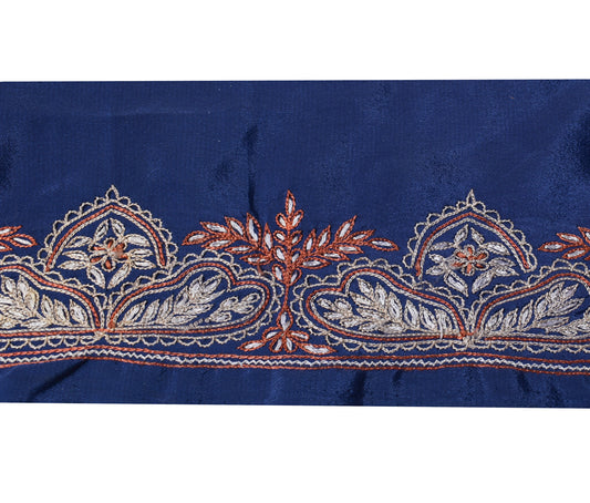 Sushila Vintage Blue Silk Saree Border Craft Sewing Trim Embroidered Lace Ribbon