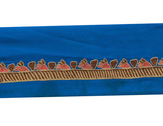 Sushila Vintage Blue Silk Saree Border Craft Sewing Trim Embroidered Lace Ribbon