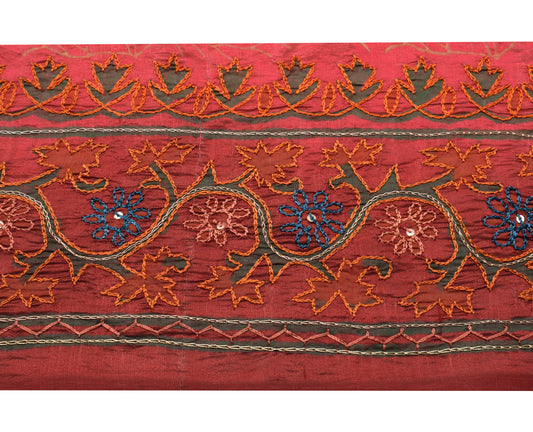 Sushila Vintage Maroon Silk Saree Border Craft Sewing Trim Embroidered Ribbon