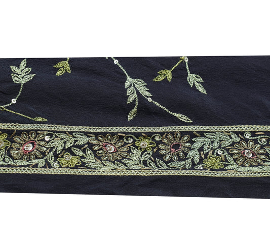 Sushila Vintage Blue Saree Border Craft Sewing Trim Silk Embroidered Lace Ribbon