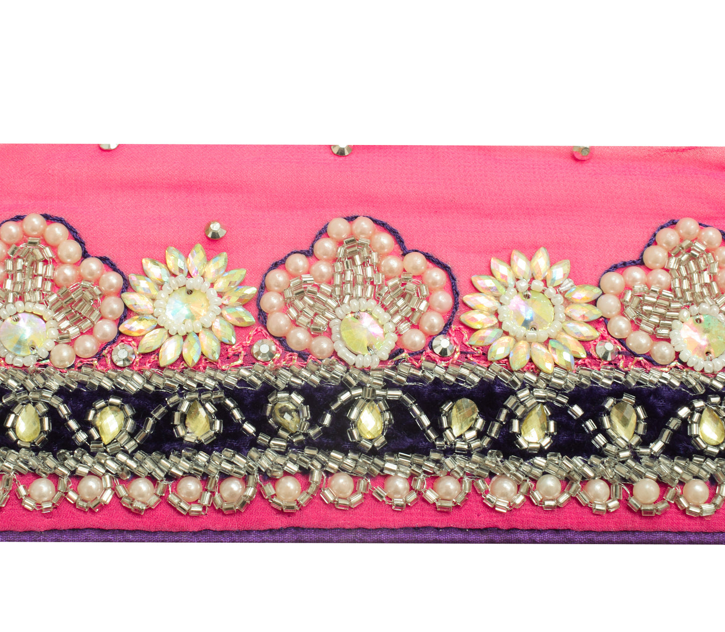 Sushila Vintage Pink Georgette Saree Border Craft Sewing Trim Hand Beaded Lace