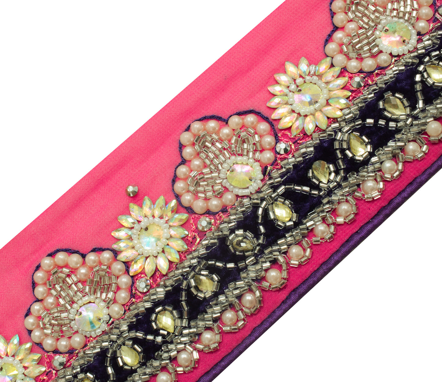 Sushila Vintage Pink Georgette Saree Border Craft Sewing Trim Hand Beaded Lace