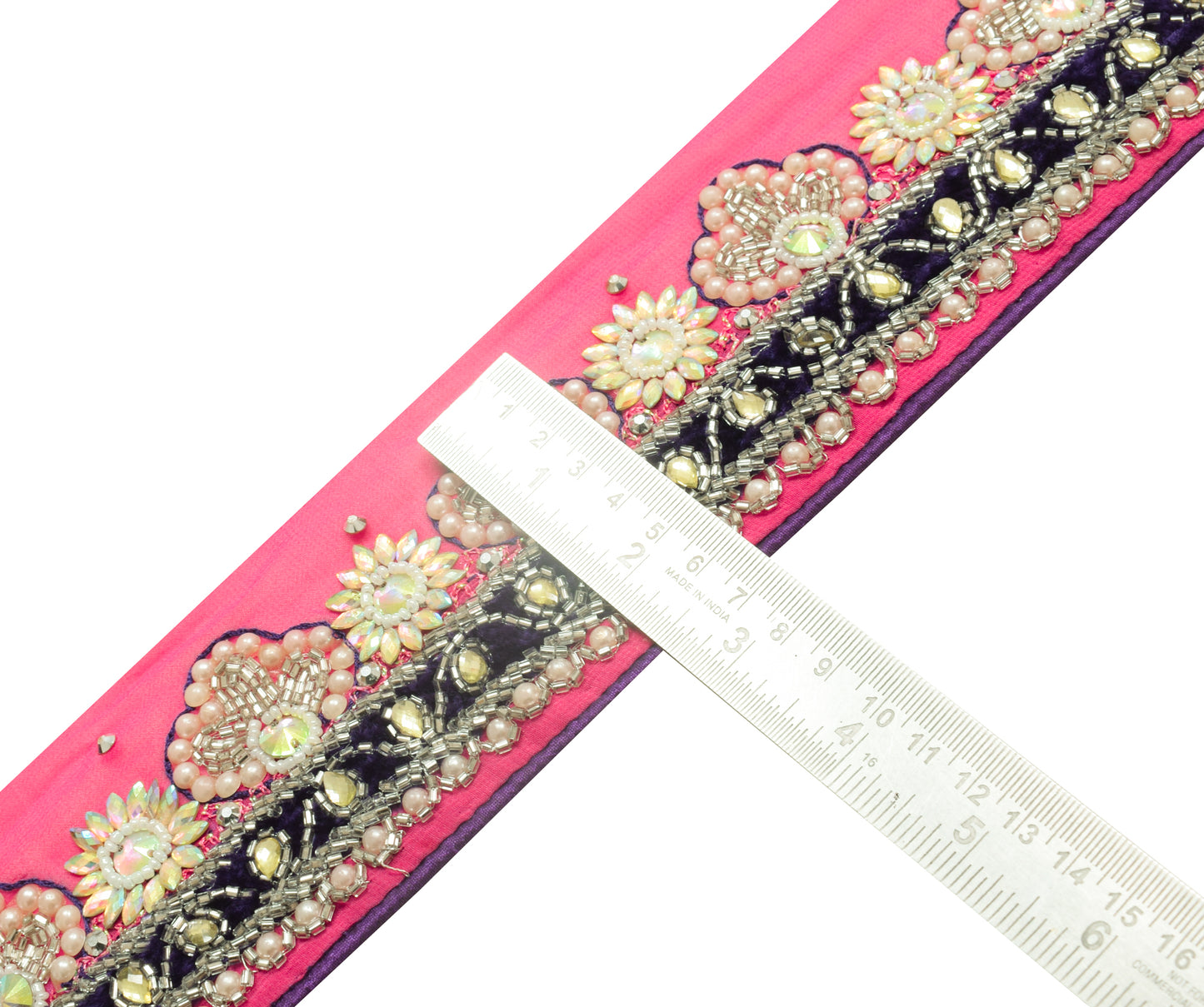 Sushila Vintage Pink Georgette Saree Border Craft Sewing Trim Hand Beaded Lace
