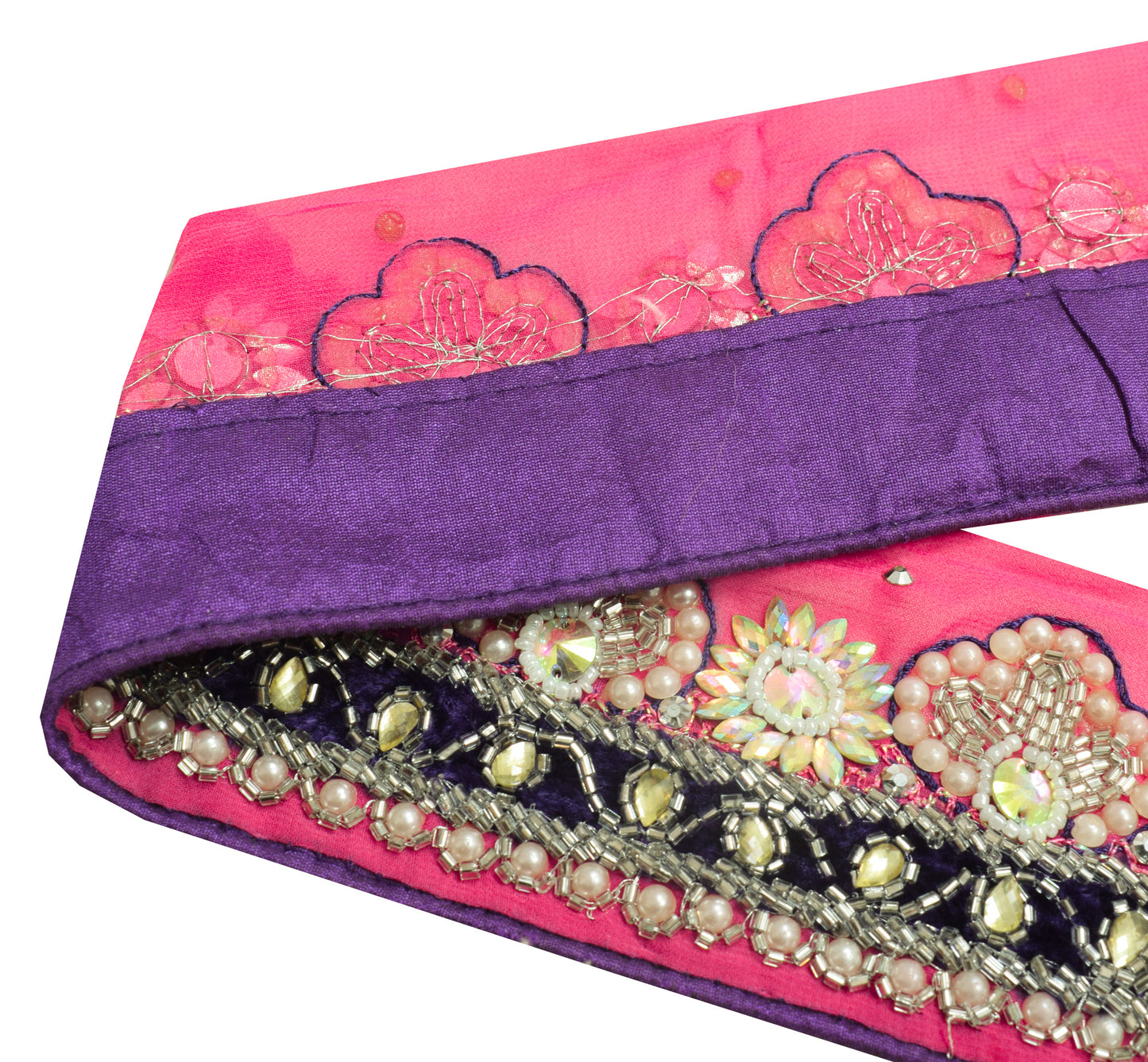 Sushila Vintage Pink Georgette Saree Border Craft Sewing Trim Hand Beaded Lace