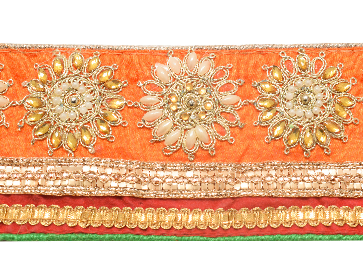 Sushila Vintage Orange Silk Saree Border Craft Sewing Trim Embroidered Ribbon