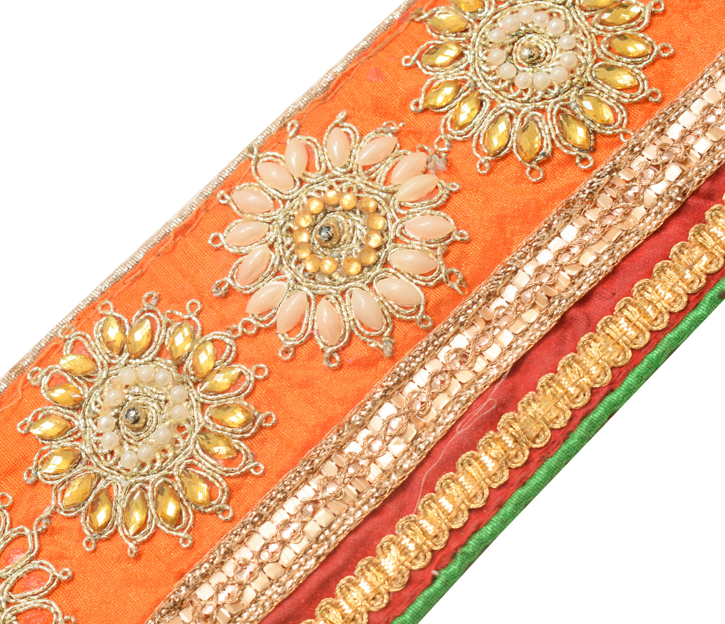 Sushila Vintage Orange Silk Saree Border Craft Sewing Trim Embroidered Ribbon