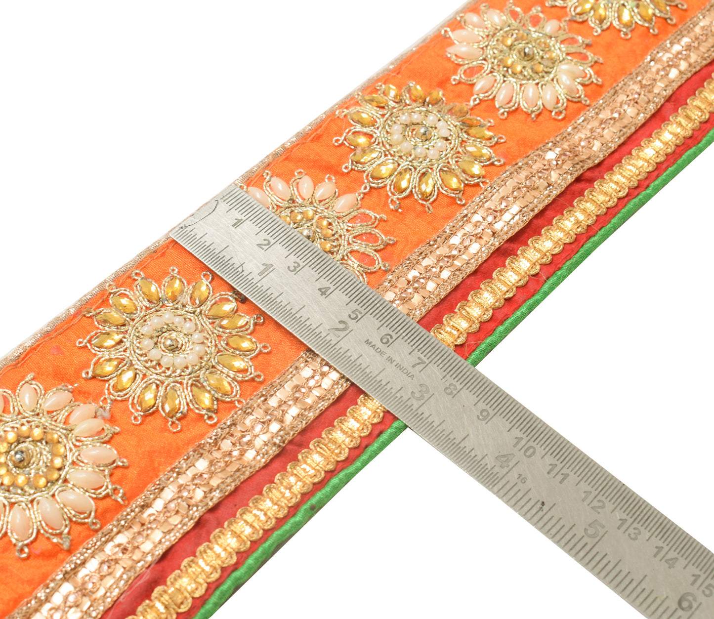 Sushila Vintage Orange Silk Saree Border Craft Sewing Trim Embroidered Ribbon