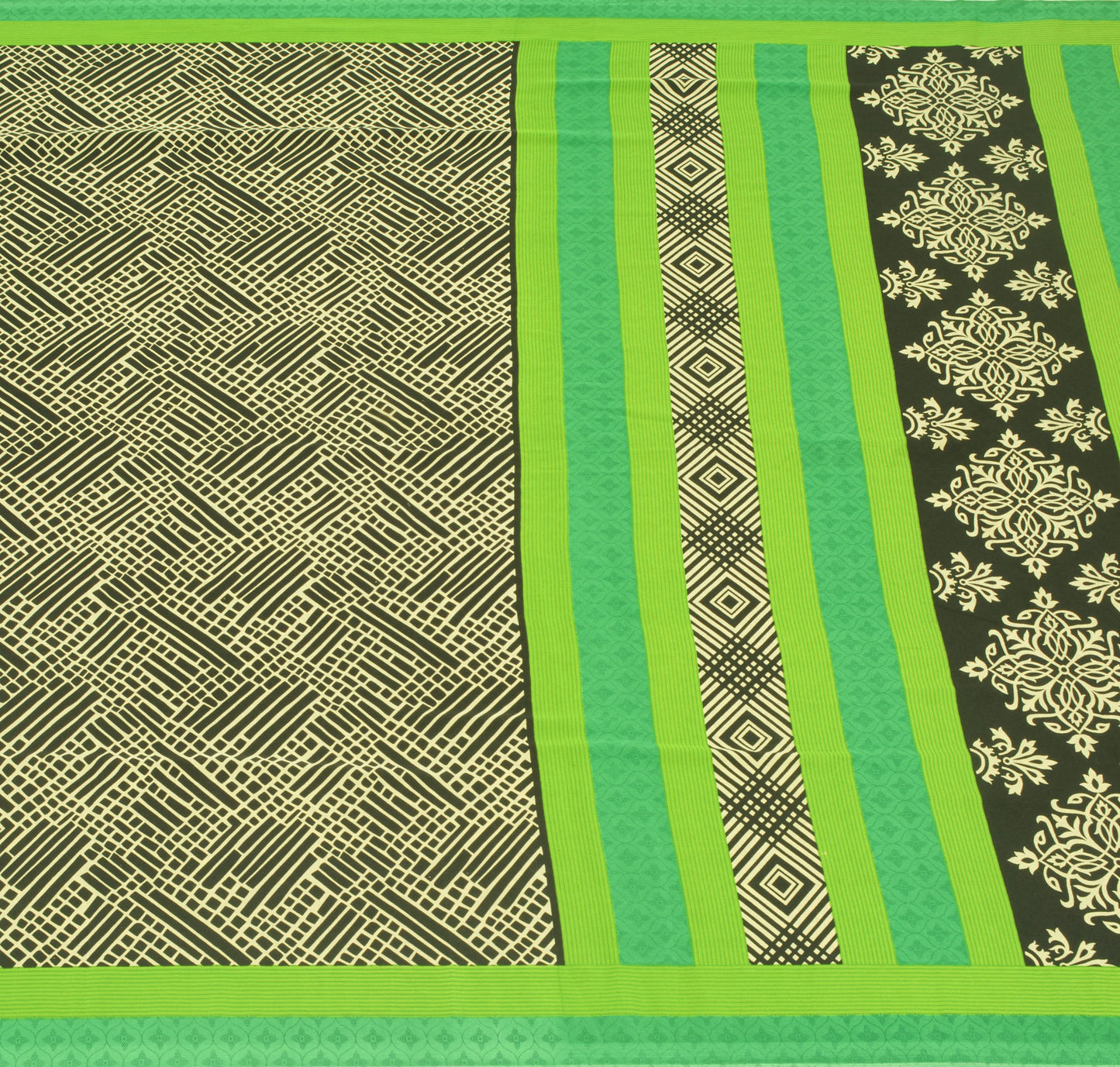 Sushila Vintage Green Saree Blend Crepe Silk Printed Indian 5YD Soft Sari Fabric