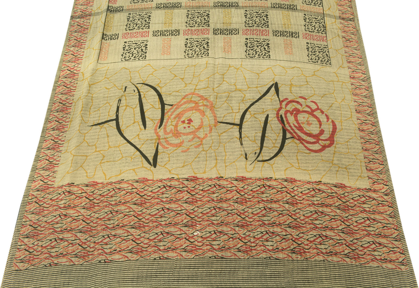 Sushila Vintage Saree 100% Pure Crepe Silk Printed Floral Soft Craft Fabric