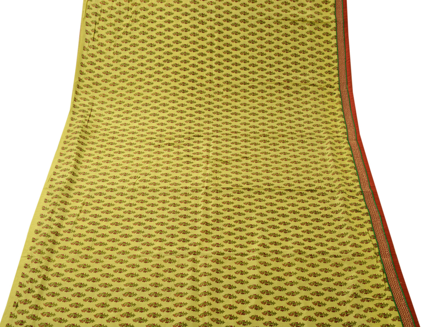 Sushila Vintage Green Saree 100% Pure Crepe Silk Printed Floral 5YD Soft Fabric