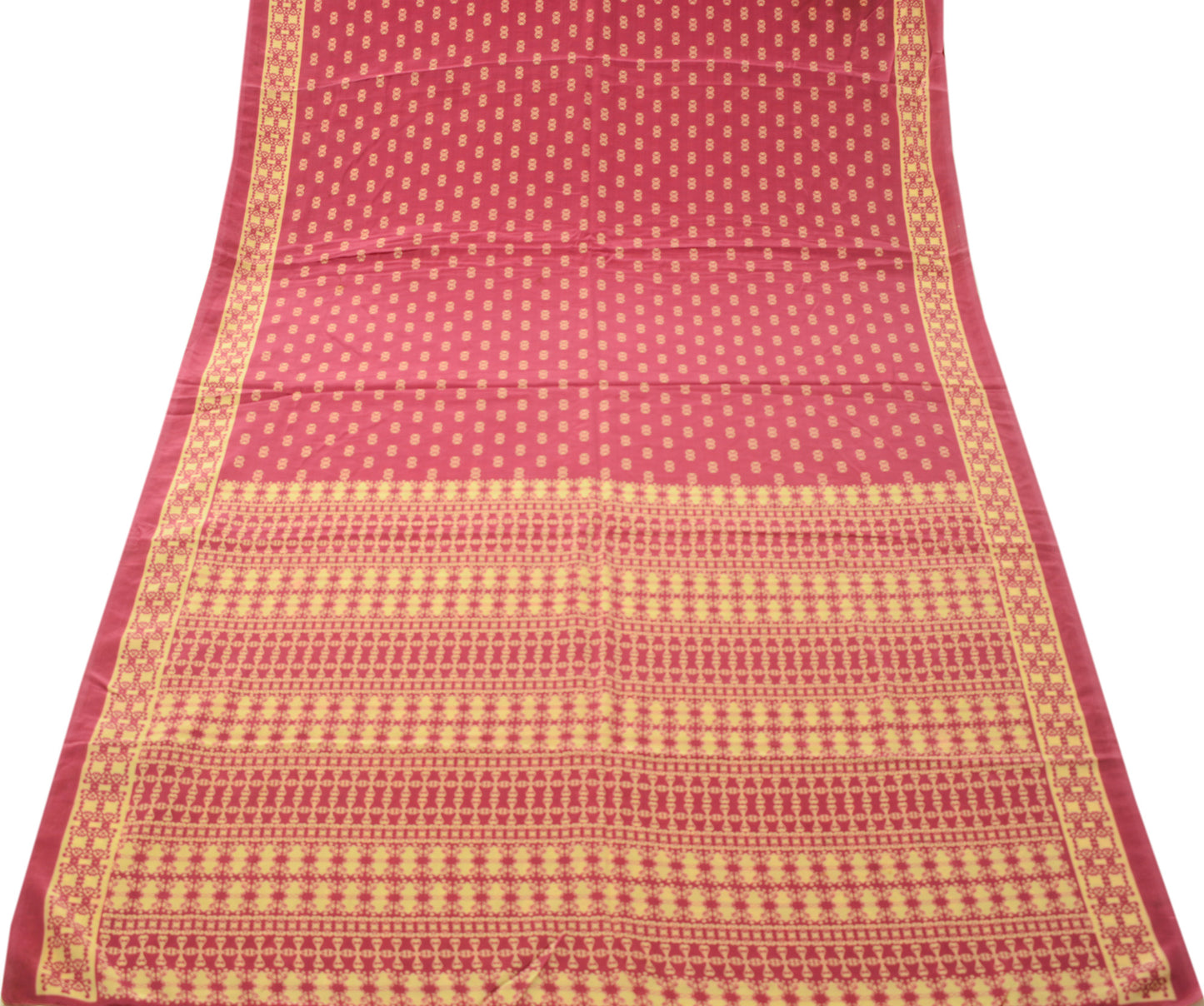 Sushila Vintage Magenta Saree 100% Pure Crepe Silk Printed Indian Soft Fabric