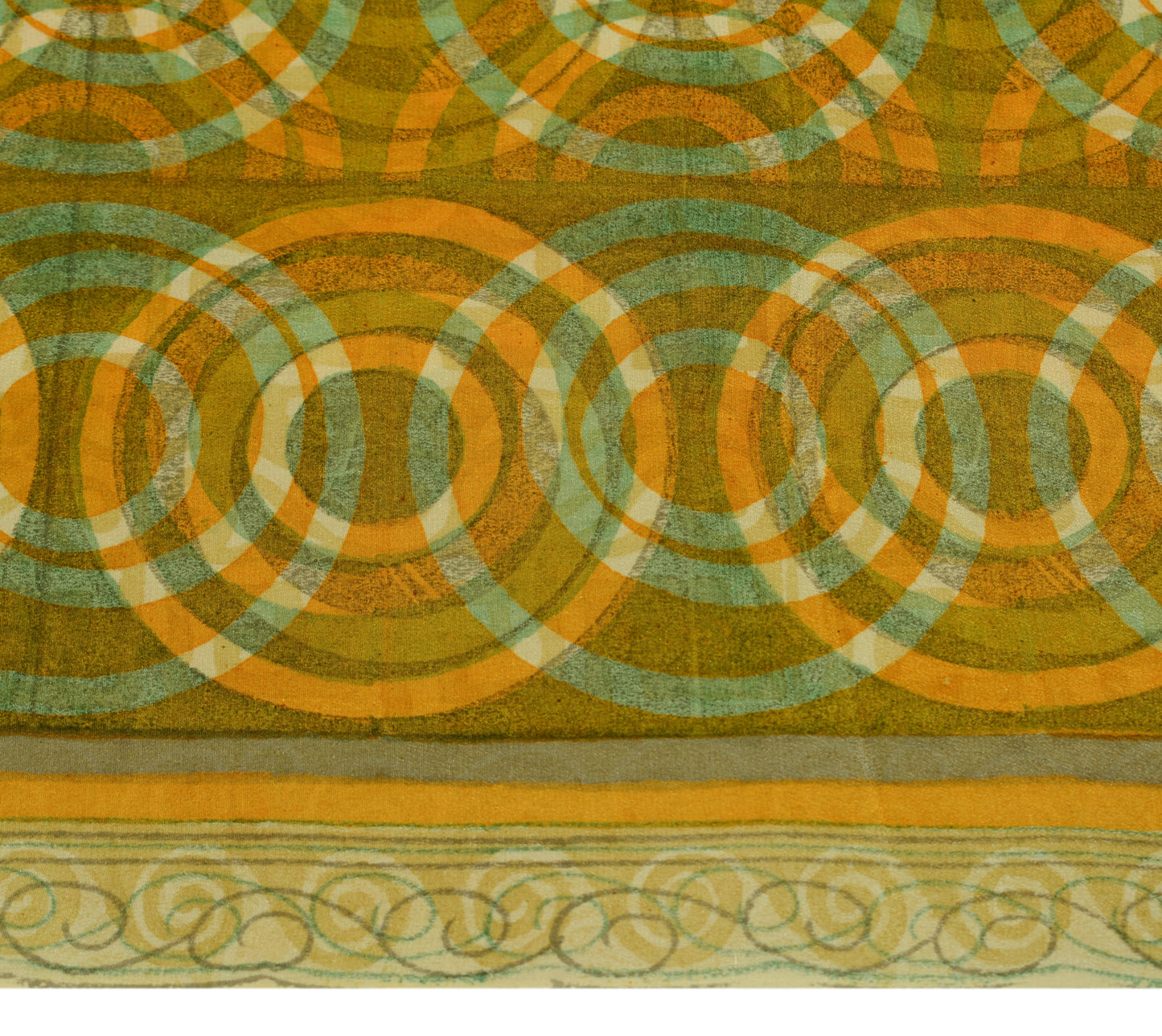 Sushila Vintage Mustard Saree 100% Pure Crepe Silk Printed GEOMETRICAL Fabric