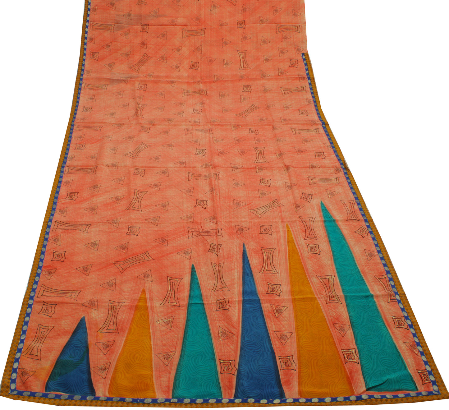 Sushila Vintage Peach Saree 100% Pure Crepe Silk Printed Indian 5 YD Soft Fabric