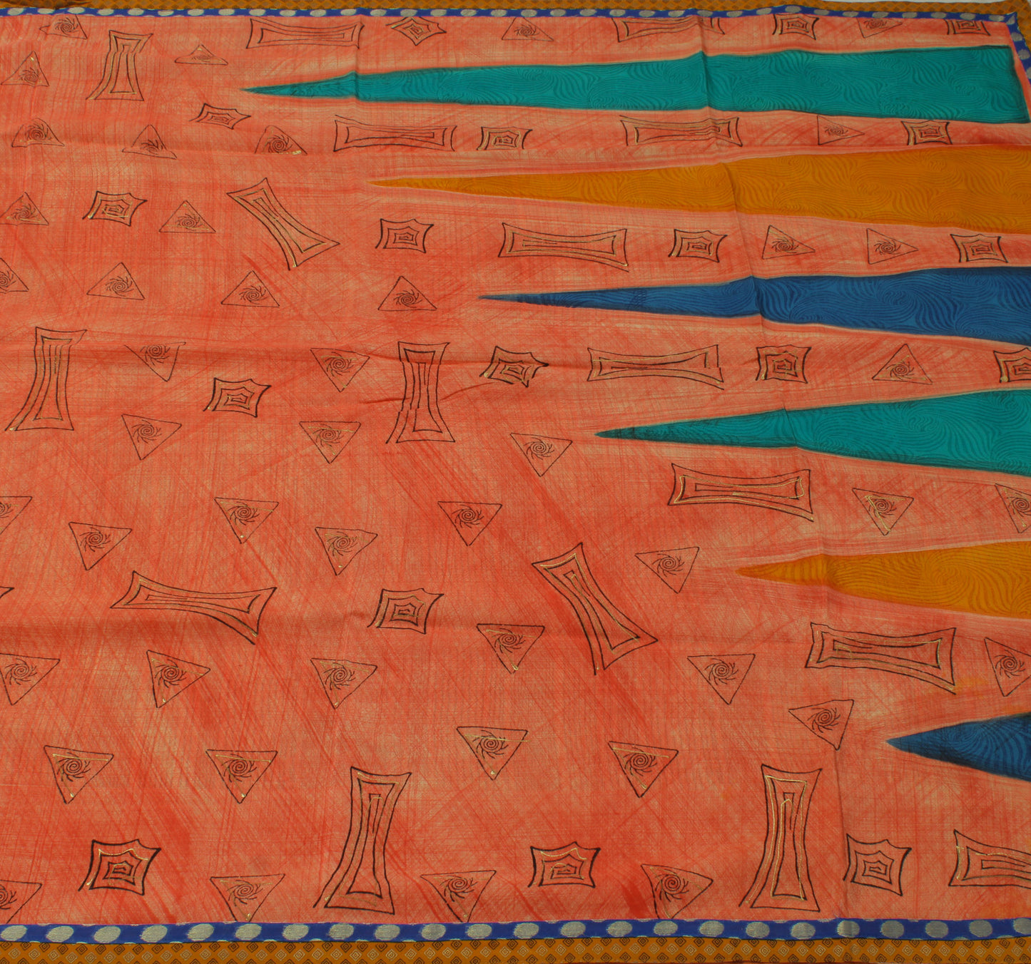 Sushila Vintage Peach Saree 100% Pure Crepe Silk Printed Indian 5 YD Soft Fabric