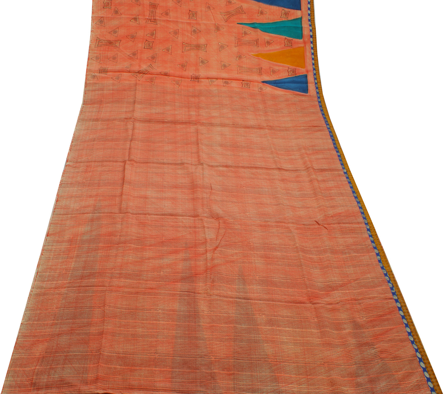 Sushila Vintage Peach Saree 100% Pure Crepe Silk Printed Indian 5 YD Soft Fabric