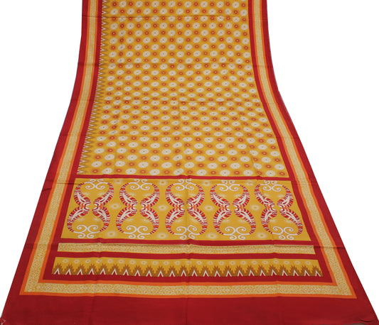Sushila Vintage Yellow Saree 100% Pure Crepe Silk Printed Indian Soft Fabric