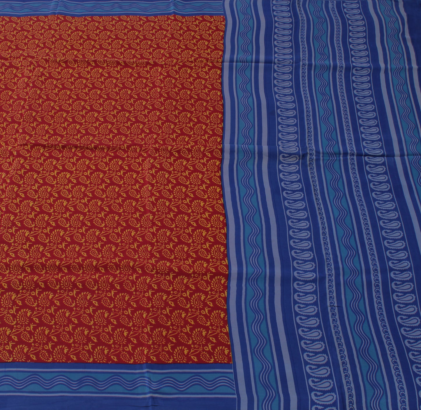 Sushila Vintage Red Saree 100% Pure Crepe Silk Printed Paisley Sari Soft Fabric