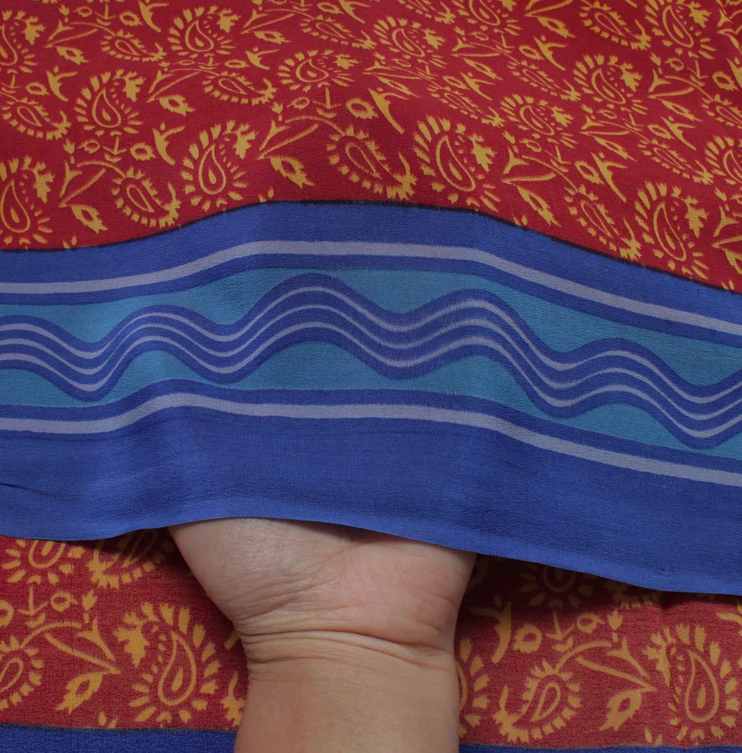 Sushila Vintage Red Saree 100% Pure Crepe Silk Printed Paisley Sari Soft Fabric