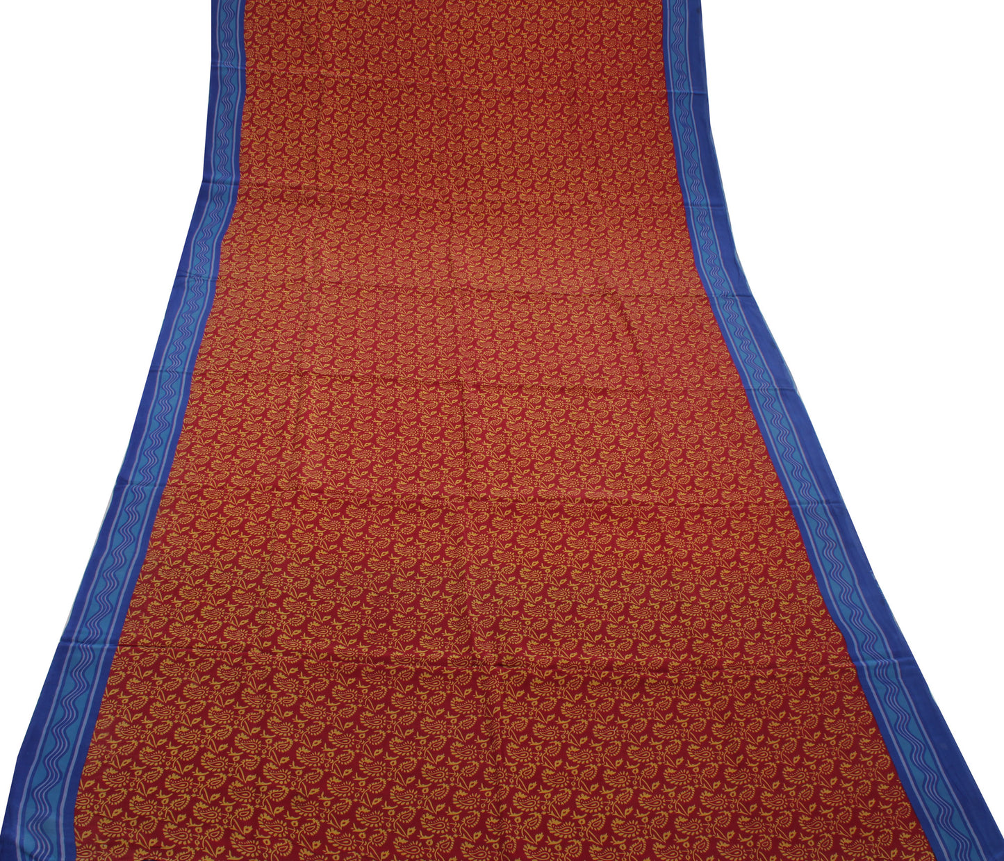 Sushila Vintage Red Saree 100% Pure Crepe Silk Printed Paisley Sari Soft Fabric