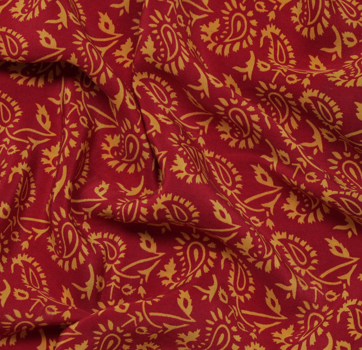 Sushila Vintage Red Saree 100% Pure Crepe Silk Printed Paisley Sari Soft Fabric