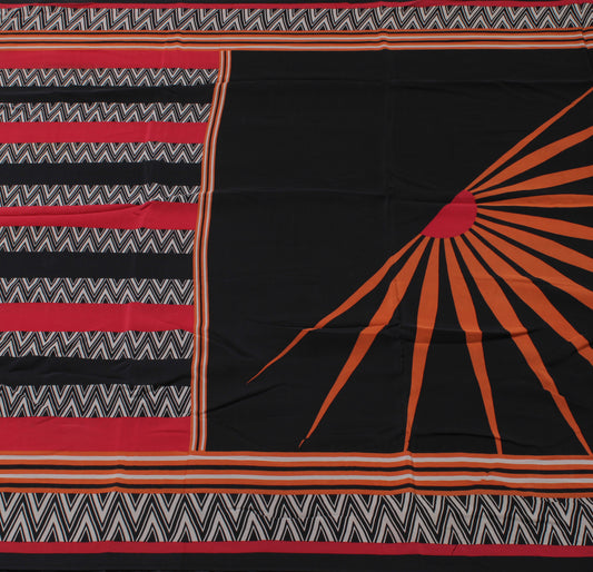 Sushila Vintage Black Saree 100% Pure Crepe Silk Printed Zig-Zag Soft Fabric