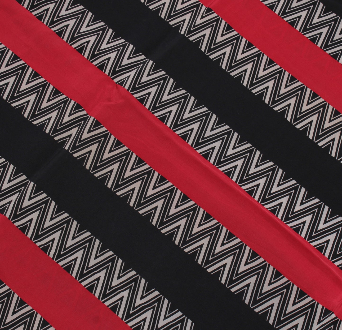 Sushila Vintage Black Saree 100% Pure Crepe Silk Printed Zig-Zag Soft Fabric