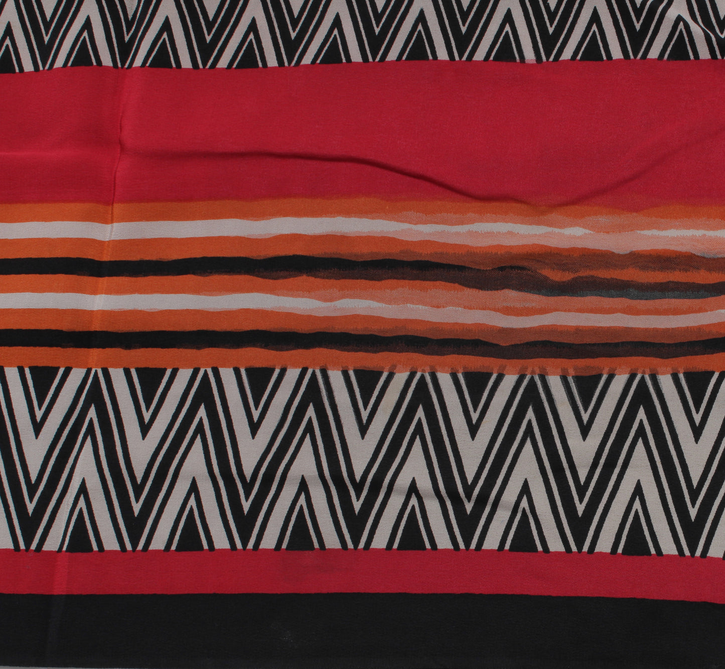 Sushila Vintage Black Saree 100% Pure Crepe Silk Printed Zig-Zag Soft Fabric