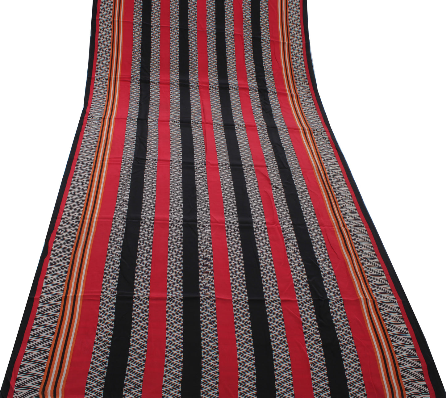Sushila Vintage Black Saree 100% Pure Crepe Silk Printed Zig-Zag Soft Fabric