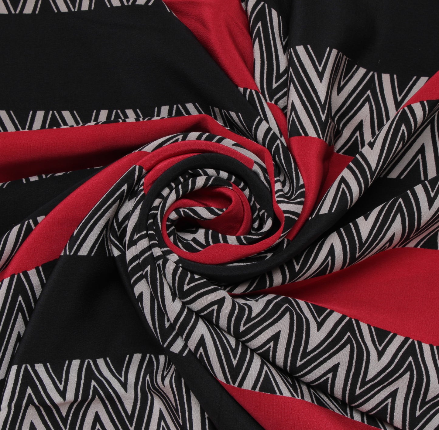 Sushila Vintage Black Saree 100% Pure Crepe Silk Printed Zig-Zag Soft Fabric