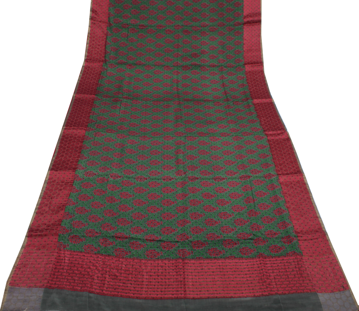 Sushila Vintage Green Saree 100% Pure Crepe Silk Printed Floral Soft Fabric