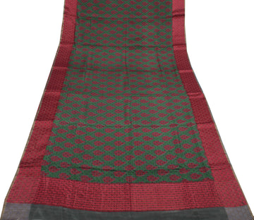 Sushila Vintage Green Saree 100% Pure Crepe Silk Printed Floral Soft Fabric