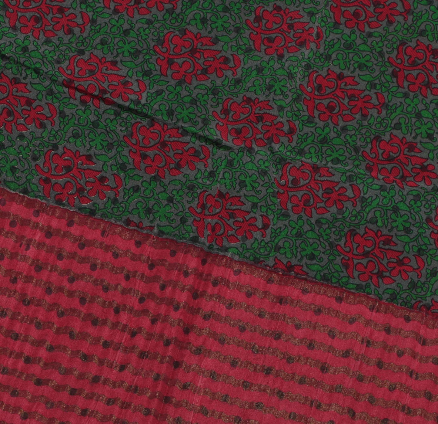 Sushila Vintage Green Saree 100% Pure Crepe Silk Printed Floral Soft Fabric